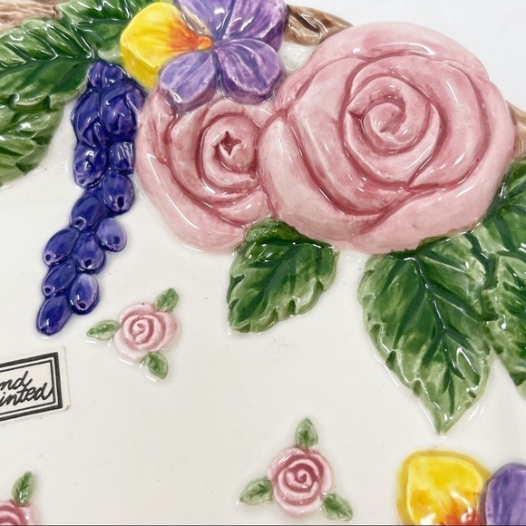 FITZ & FLOYD 1994 Embossed Oval Plate Roses, Violets MAYFAIR Floral 9.5” X 7.5” - Picture 4 of 7